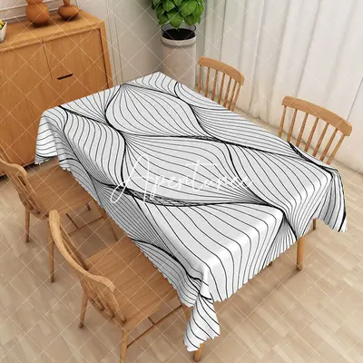 Aperturee Modern Black And White Arc Stripes Rectangle Tablecloth, 52 x 70 inch, 30.82 USD, rectangle tablecloths, ZJY04989-A