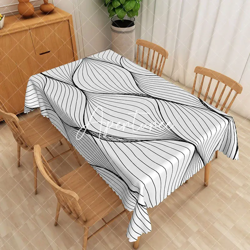Aperturee Modern Black And White Arc Stripes Rectangle Tablecloth, 52 x 70 inch, 30.82 USD, rectangle tablecloths, ZJY04989-A