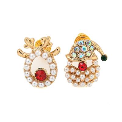 Christmas Alloy Colorful Rhinestone & Plastic Asymmetrical Stud Earrings for Women