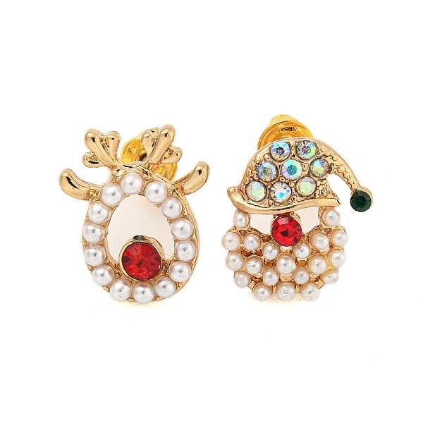 Christmas Alloy Colorful Rhinestone & Plastic Asymmetrical Stud Earrings for Women
