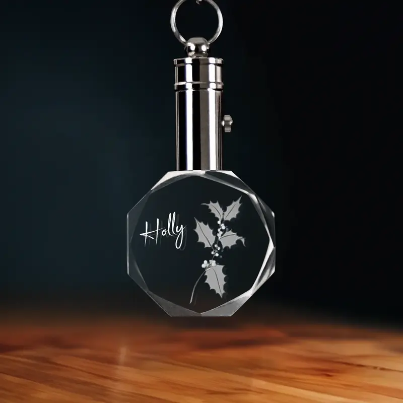 2D Memory Crystal™ - Pre-Design Keychain - Octagon - December Holly-Medium