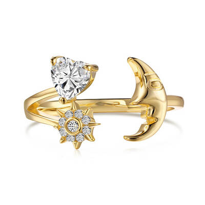 Clear Cubic Zirconia Heart Moon Cuff Ring