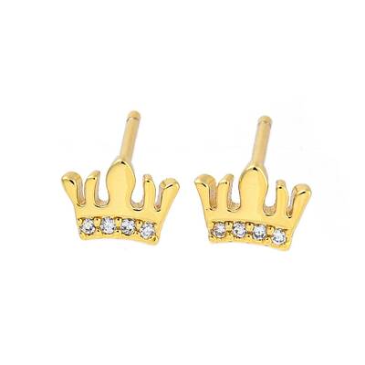 Rack Plating Crown Brass Micro Pave Clear Cubic Zirconia Stud Earrings