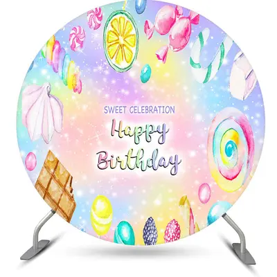 Aperturee Sweet Celebration Candy Round Birthday Backdrop | Round Birthday Backdrop Cover | Round Backdrop Fabric Cover | Rou...