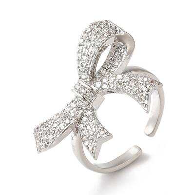 Bowknot Brass Micro Pave Clear Cubic Zirconia Open Cuff Rings for Women