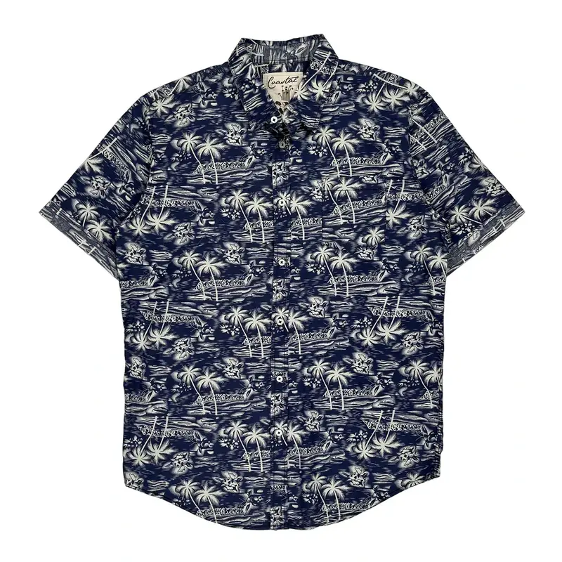 Coastal Graphic Hawaiian Shirt - XL Blue Cotton
