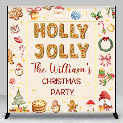 Christmas Vibe Cute Gingerbread Custom Name Backdrop - Aperturee