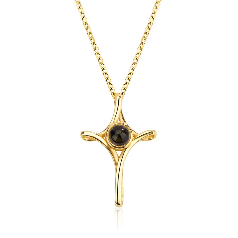 14K Gold Personalized Projection & Cross Necklace for Women