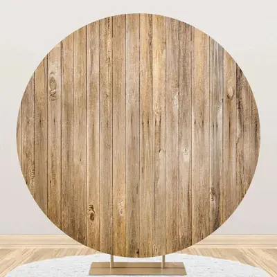Vertical Plank Wooden Wall Round Birthday Backdrop - Aperturee