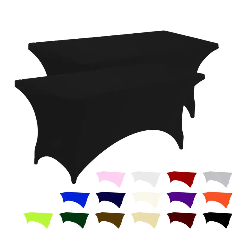 PSH 2 Pack 6FT Rectangular Tablecloth, Fitted, Washable and Wrinkle Resistant Stretch Patio Table Cover for Wedding, Banquet ...