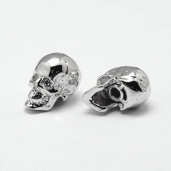 Skull Brass Micro Pave Cubic Zirconia Beads
