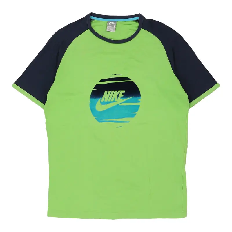 Nike Spellout T-Shirt - Large Green Cotton
