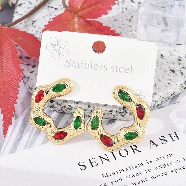 304 Stainless Steel Glass Stud Earrings