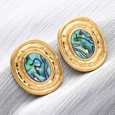 304 Stainless Steel Natural Paua Shell Stud Earrings