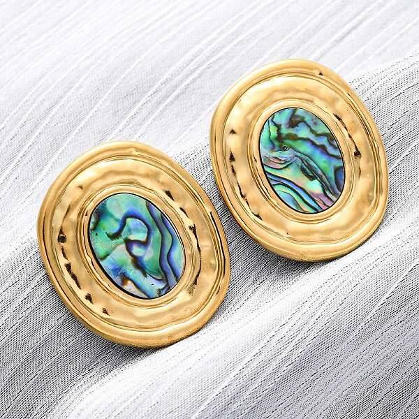 304 Stainless Steel Natural Paua Shell Stud Earrings