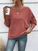 Women's Plain Round Neck Batwing Sleeve Tee, Casual Chic Long Sleeve Crew Neck T-shirt for Fall & Winter, Fashion Autumn Ladi...