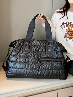 Puffer Quilted Sport Gym Fitness Bag, Fashion Large Capacity Travel Duffle Bag, Portable Padded Weekender Overnight Bag, Trav...