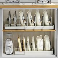 Expandable Pot and Pan Organizer Rack for Cabinet, Pot Lid Organizer Holder with7 Stainless Steel Adjustable Dividers for Kit...