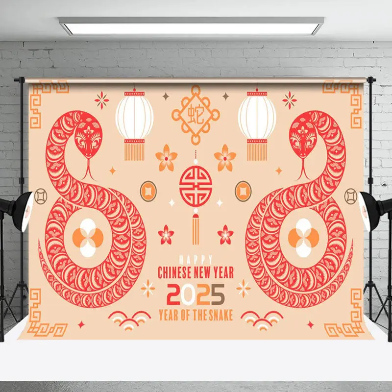 Aperturee Cute Cartoon Zodiac Snake Orange Vibe 2025 Backdrop - Aperturee