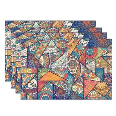 Aperturee Colored Vintage Tribal Pattern Set Of 4 Placemats, 14x12 Inch, 15.8 USD, NYWH00368-S, placemats