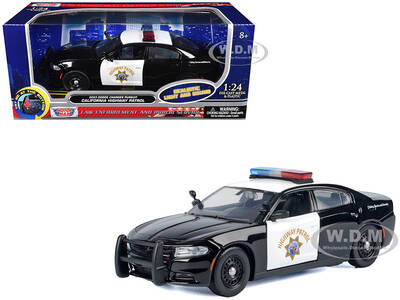 2023 Dodge Charger Pursuit Police Car California Highway Patrol (CHP) Black and White with Flashing Light Bar and Front and...