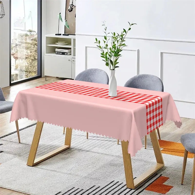 Home Modern Red Pink Checkered Rectangle Tablecloth - Aperturee