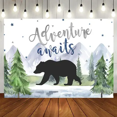 Aperturee Adventure A Wait With Bear Baby Shower Backdrop For Boy