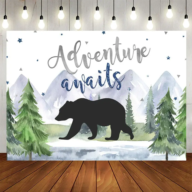 Aperturee Adventure A Wait With Bear Baby Shower Backdrop For Boy