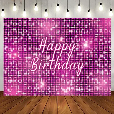 Hot Pink Sequins Sparkle Happy Birthday Backdrop - Aperturee