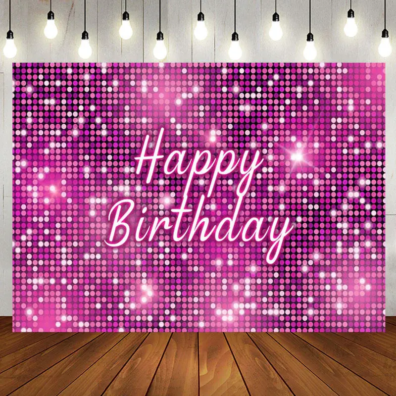 Hot Pink Sequins Sparkle Happy Birthday Backdrop - Aperturee
