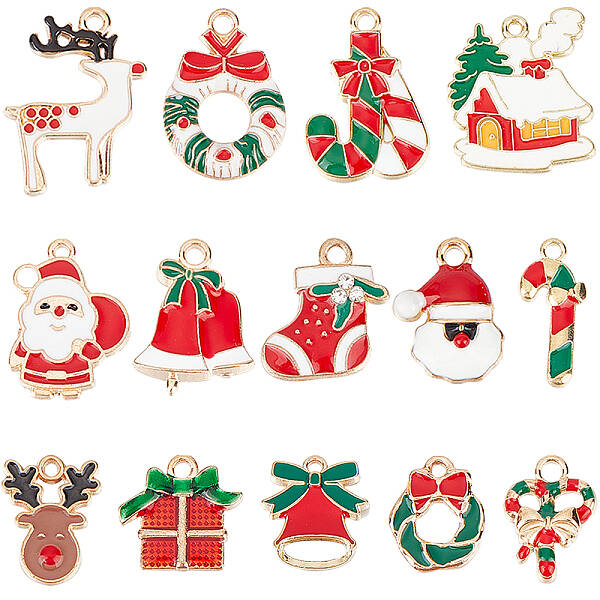 56Pcs 14 Style Alloy Enamel Pendants