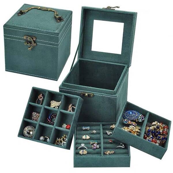 3 Layer Hand-Held Flocking Jewelry Storage Boxes