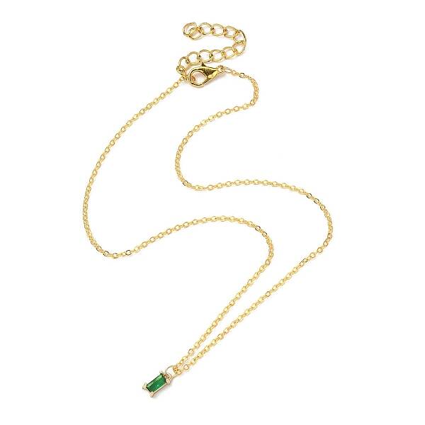 Glass Rectangle Pendant Necklace with Golden Brass Cable Chains Necklace for Women