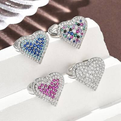 Heart Brass Micro Pave Cubic Zirconia Cuff Rings for Women