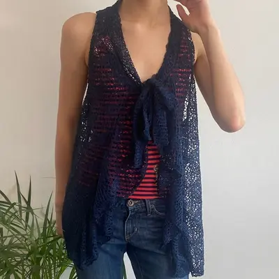 Unbranded Crochet Top - Medium Blue Cotton Blend