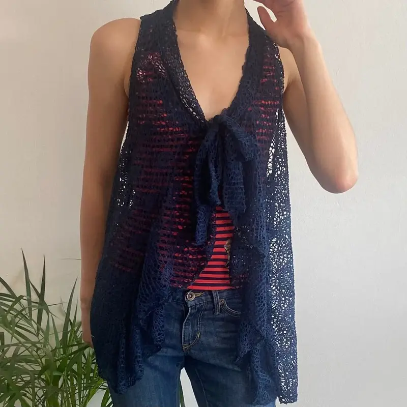 Unbranded Crochet Top - Medium Blue Cotton Blend