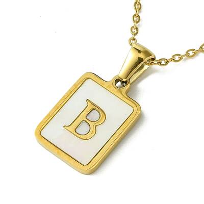 Ion Plating(IP) Rectangle with Initial Letter 304 Stainless Steel Pendant Necklace