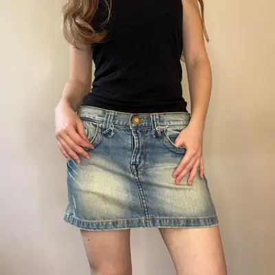 Yes Miss Mini Denim Skirt - 30W UK 10 Blue Cotton