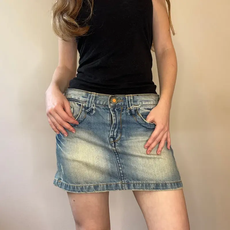 Yes Miss Mini Denim Skirt - 30W UK 10 Blue Cotton