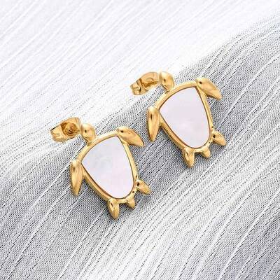 304 Stainless Steel Natural White Shell Stud Earrings