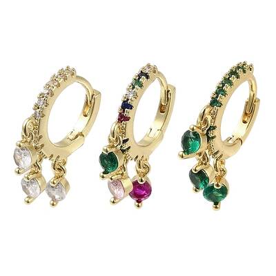 Rack Plating Brass Pave Cubic Zirconia Dangle Huggie Hoop Earrings for Women