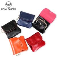 Royal Bagger Mini Coin Purse for Women Genuine Cow Leather Credit Card Holder Vintage Wallet Storage Bag with Kiss Lock 1500