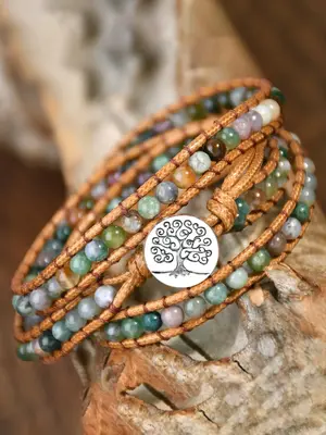 Boho Style Natural Agate Beaded Bracelet, Gifts for Her, Fashionable Tree Of Life Charm Decor Bracelet for Women & Men, Tren...