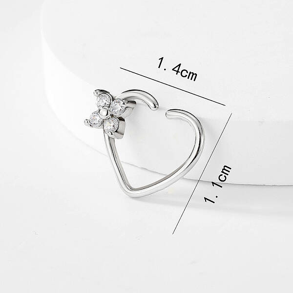 Fashionable Brass Clear Cubic Zirconia Heart-shaped Nose Ring for Women Daily Wear