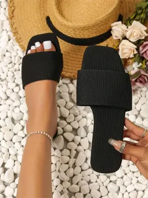 Women's Simple Style Plain Color Slip on Summer Flat Sandals, Casual Trendy Slip on Sandals, Fashionable Shoes for Daily Wear...