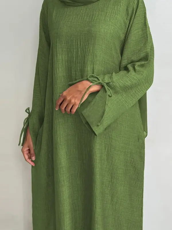 Women's Solid Color Long Sleeve Abaya, Modest Elegant Dress for Daily Wear, Women's Islamic Clothing for Spring & Fall