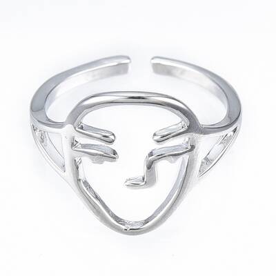 Brass Abstract Face Open Cuff Ring