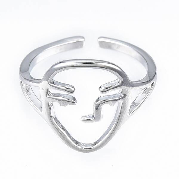 Brass Abstract Face Open Cuff Ring