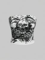 Women's Skull & Floral Print Crop Tube Top, Halloween Punk Fashion Casual Strapless Top for Daily Holiday Vacation Outdoor We...