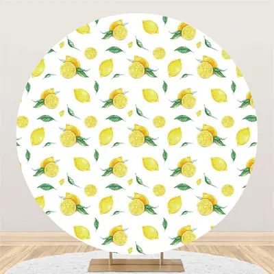 Aperturee Round Yellow Lemon Refreshing Happy Birthday Backdrop | Backdrop For Birthday Party | Birthday Curtain Backdrop | B...